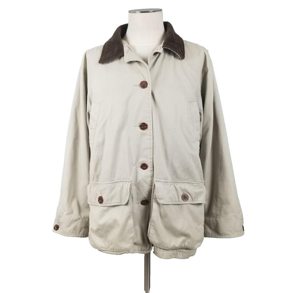 Westbound Jacket Womens Large Beige Corduroy Collar Plaid Lined Canvas Barn Coat